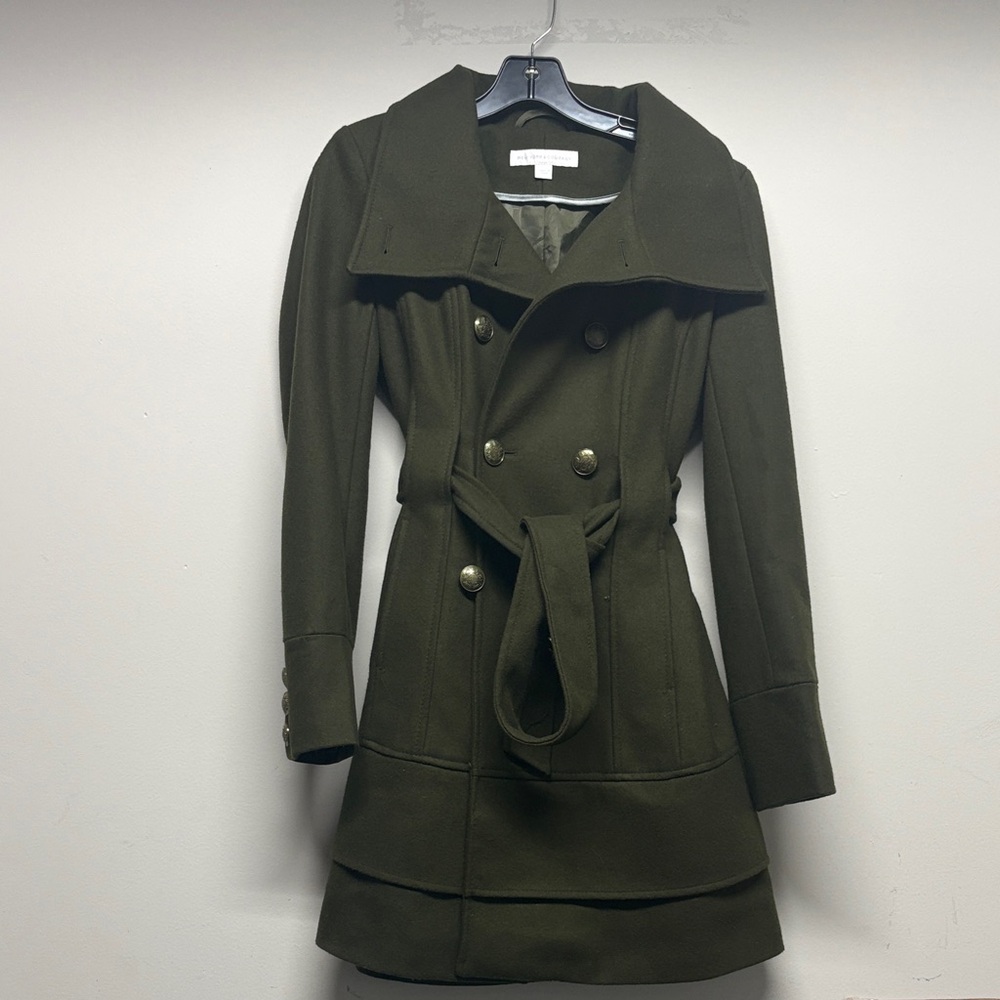 New York & Company Olive Green Double-Breasted Trench Coat